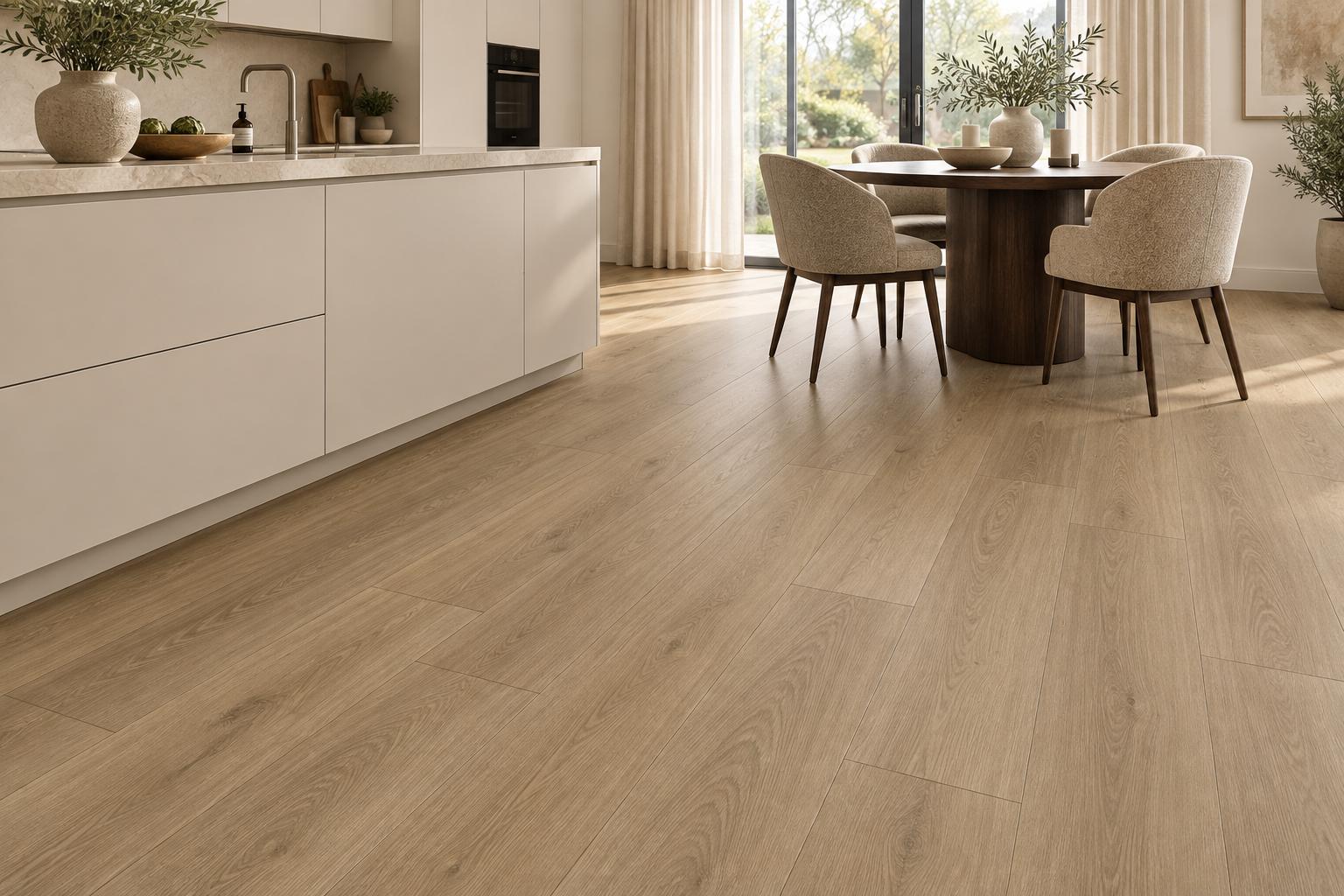 Sfeerimpressie van Magic Floors Saint Tropez eiken klik PVC in een keuken en eetkamer