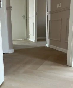 DF-01 visgraat klik PVC in een gang met zichtbare deuropeningen en vloer