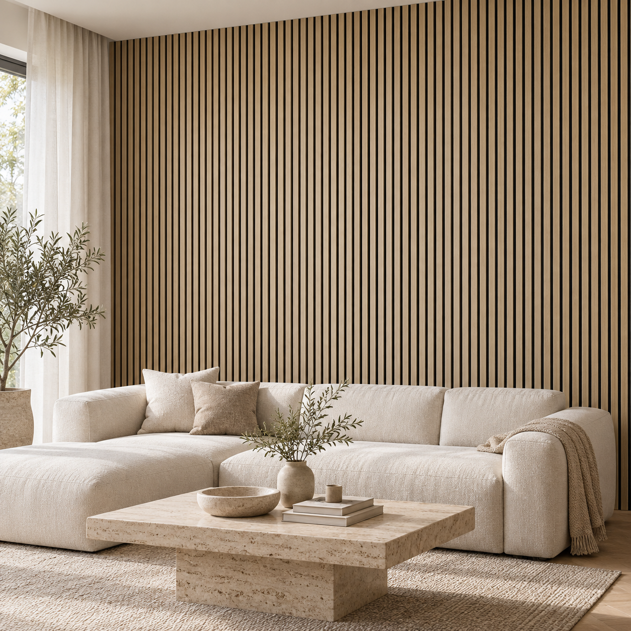 Akoestisch wandpaneel Scandi Licht in een interieur – digitale sfeerimpressie